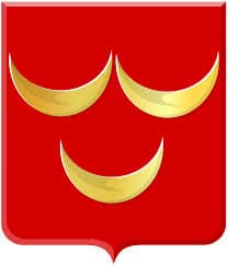 Het officiële wapen van Obdam — drie gouden halve manen op een rood schild